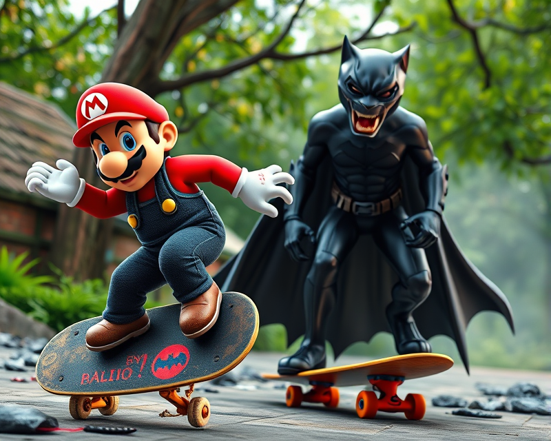 super mario, skateboard, panther, batman